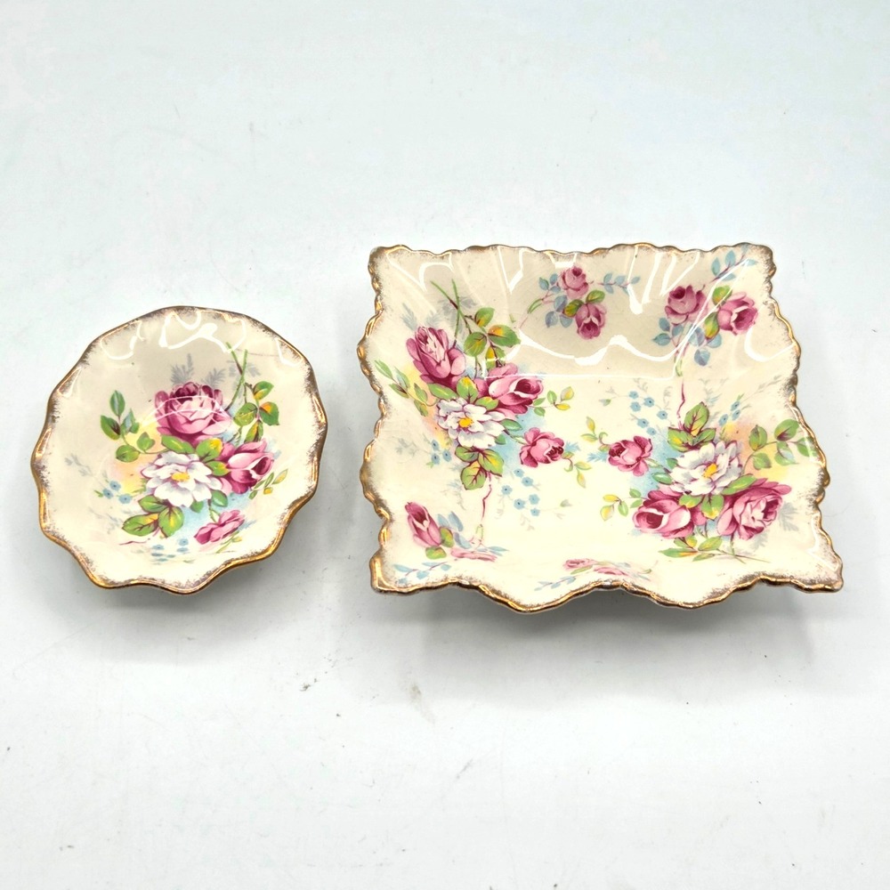 James Kent Old Foley Square and Oval Porcelain Dishes Harmony Rose England